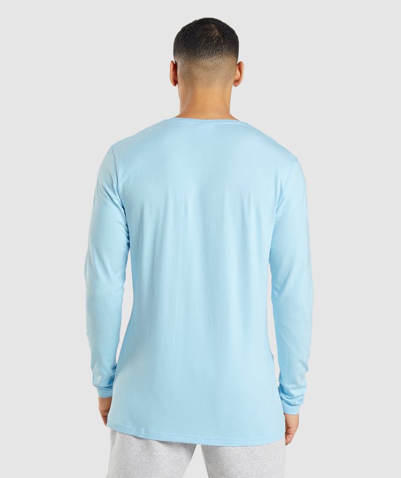 Men's Gymshark Essential Long Sleeve T-Shirts Light Blue | NZ 2NZFHM